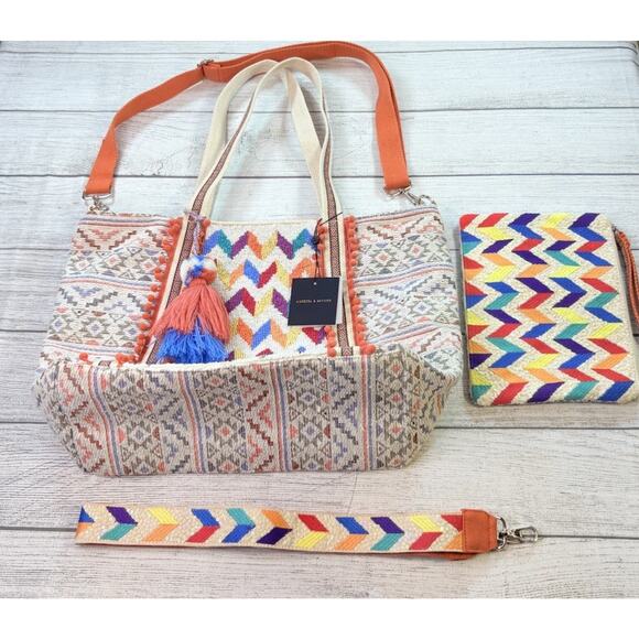 AMERICA & BEYOND Beyond/Embellished Tote Bag 3 Piece Set Boho Made In India - Picture 1 of 16